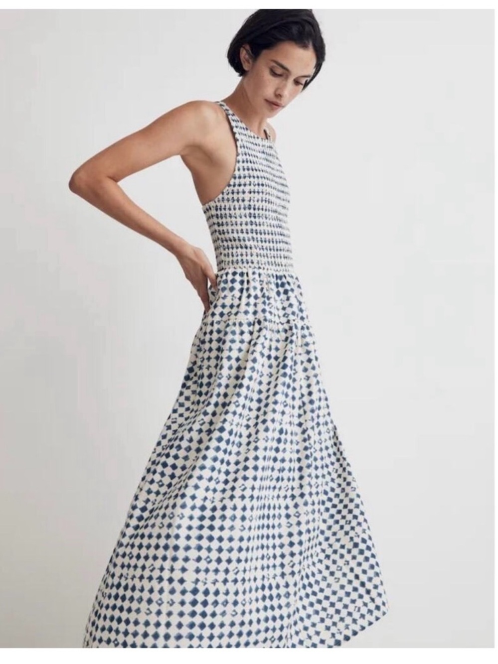 Madewell White and Blue Shibori Halter Maxi Dress